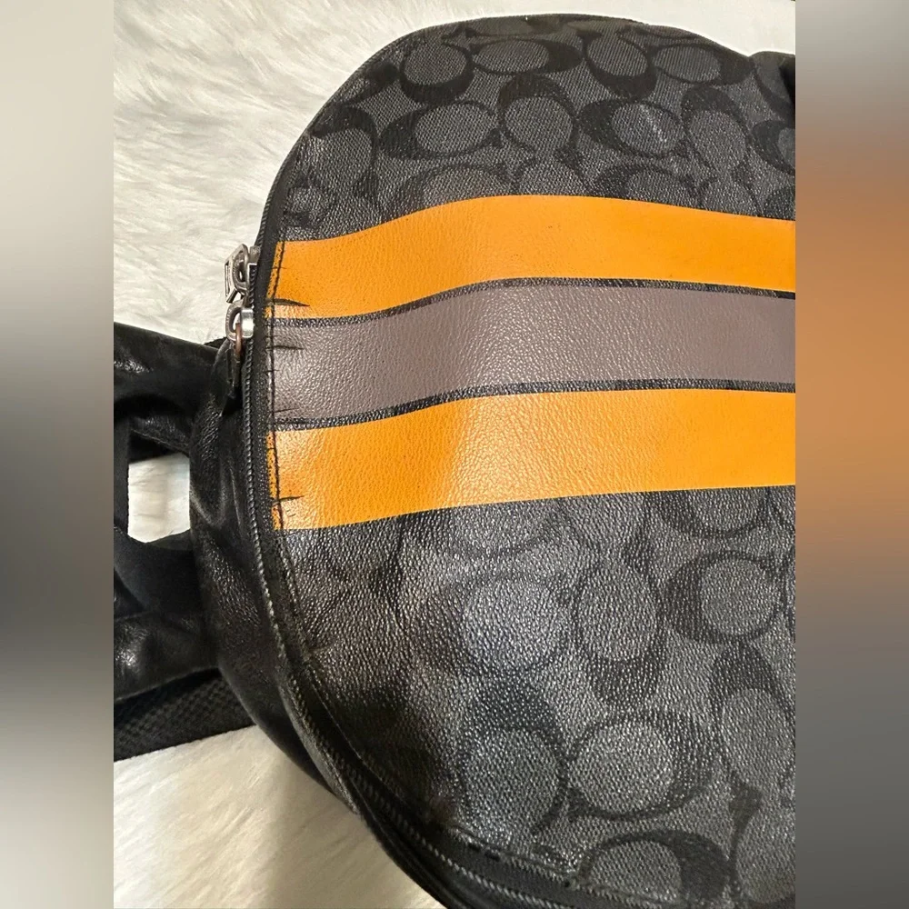 Coach Charles Varsity Men's Black/Charcoal and Orange Backpack - Picture 2 of 15